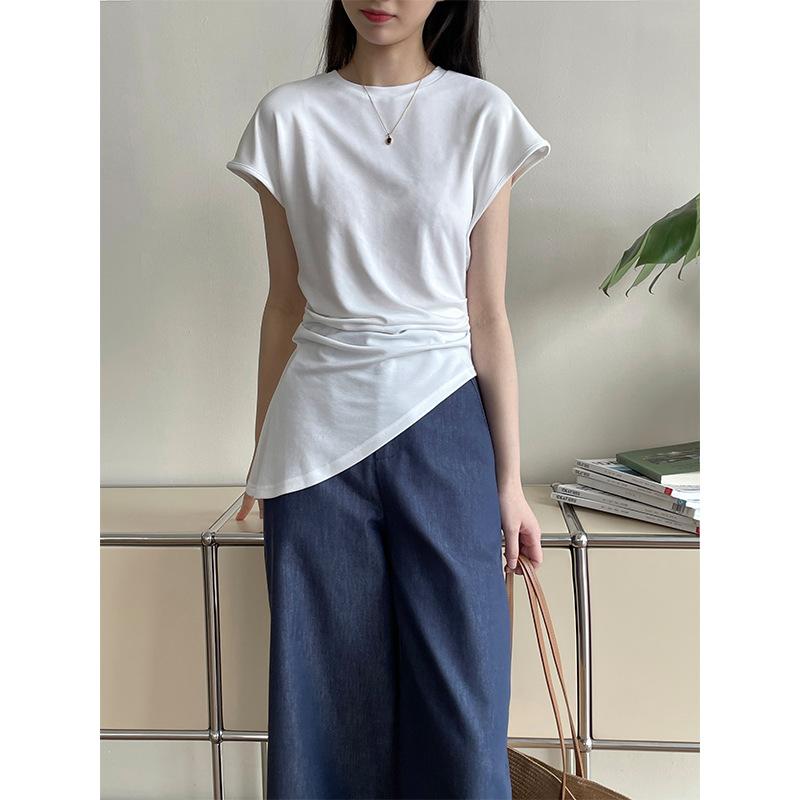 [Welfare payment, non-refundable] Korean waist T-shirt women s irregular hem small flying sleeve top 2716 M