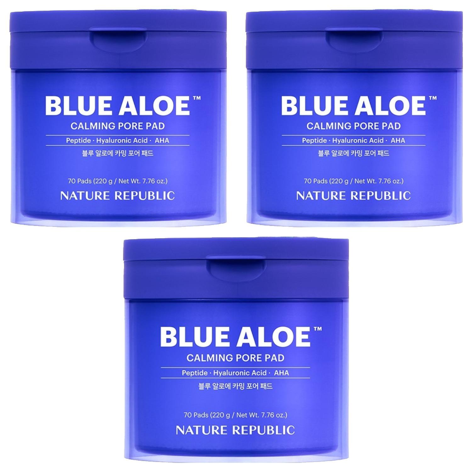 

Nature Republic Blue Aloe Calming Pore Pad Soothing & Pore Refining Toner Pads 220g (70ea) Pack of 3