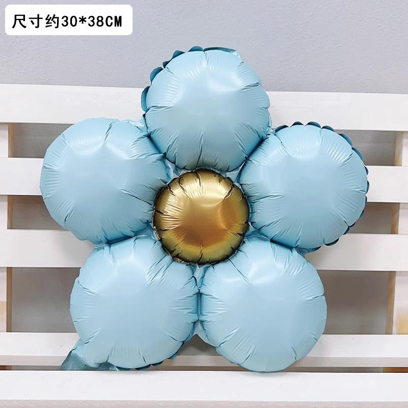 

European And American Style Matte Five-Petaled Flower Daisy Aluminum Film Balloon Popular Retro Flower Birthday Party Decoration Arrangement Matt Flower Vintage Blue