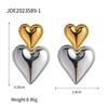 INS Style 18K Gold Stainless Steel Heart Earrings - Gold & Silver Two-Tone Women's Jewelry