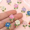 12pcs 12x19mm Cute Flower Enamel Animal Pendants, Multicolor Golden Color Metal Charms, DIY Earrings Necklace Jewelry
