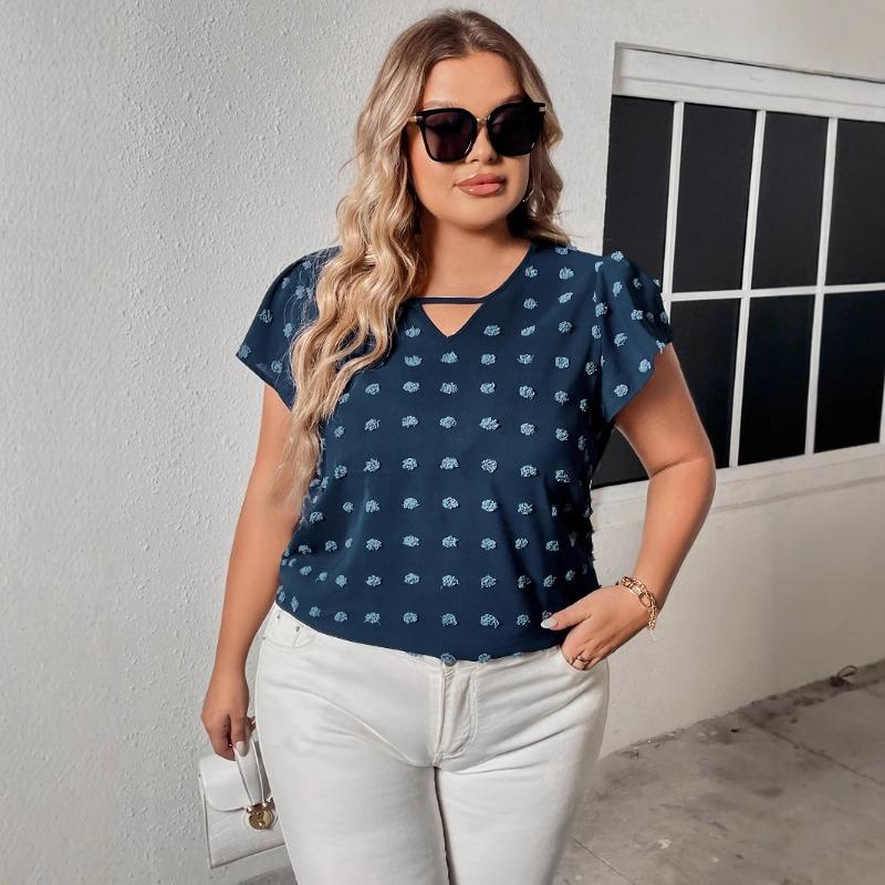 Dámská móda plus size Nový volný top s polovičním rukávem páví modré barvy