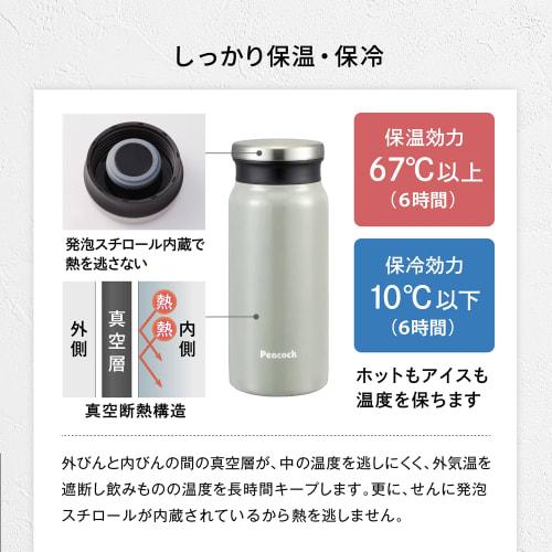 The-peacock Termos, 400ml, Isolert vannflaske, Khaki, AMZ-40-K