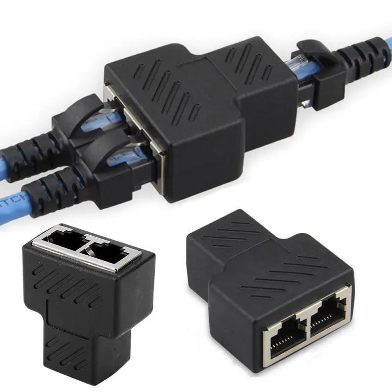 2Pcs 1 To 2 Way LAN RJ45 Extender Splitter Ethernet Adapter For Internet Cable Connection 1 Input 2 Output High Quality