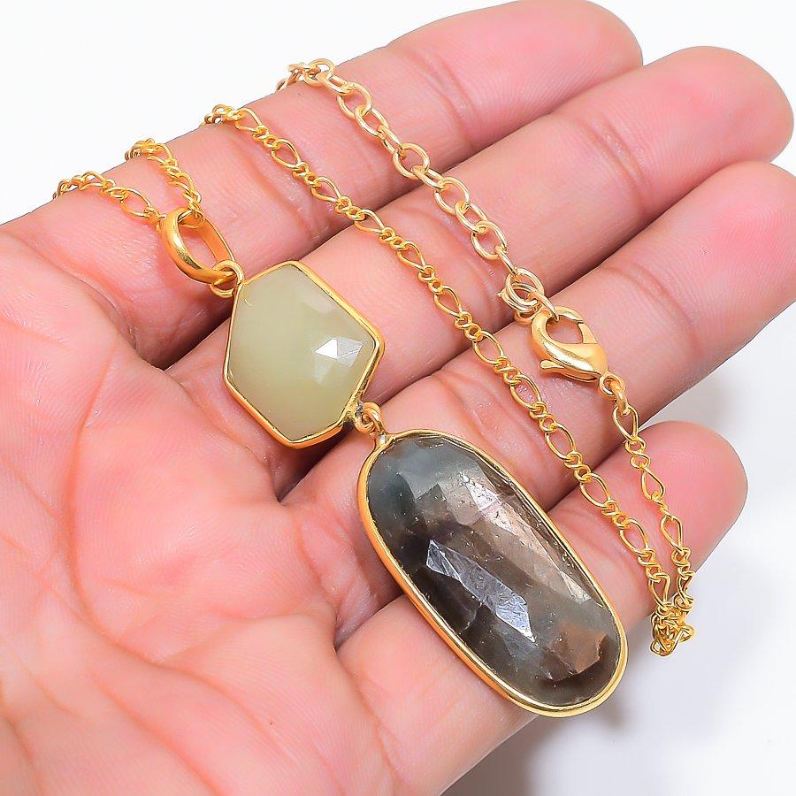 Labradorite, Onyx Gemstone 925 Sterling Silver Jewelry Necklace 20" GK-7551