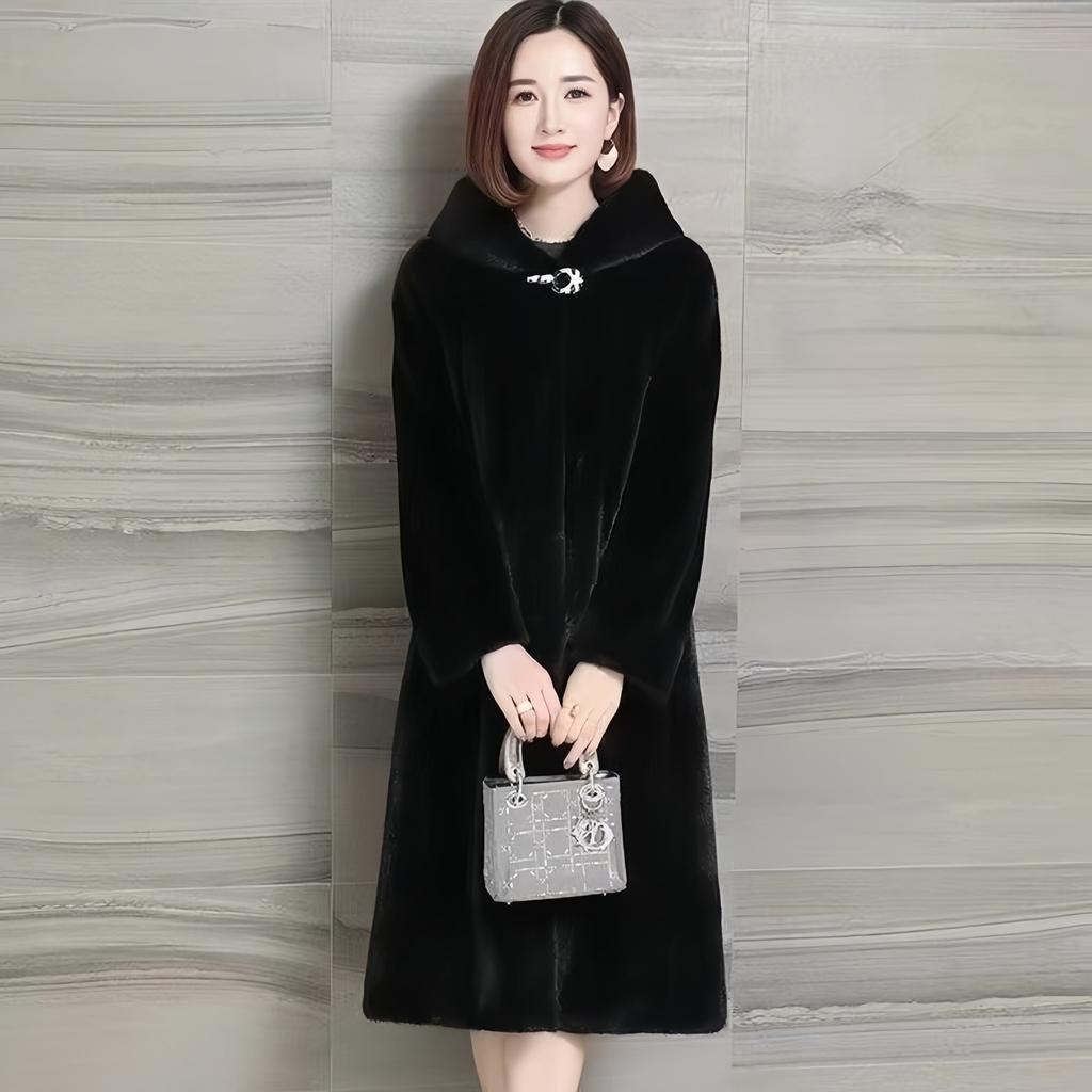 New Winter Imitation Fur Coat Women's Long Imitation Mink Velvet Coat Women's Hooded Thickened and Thin
