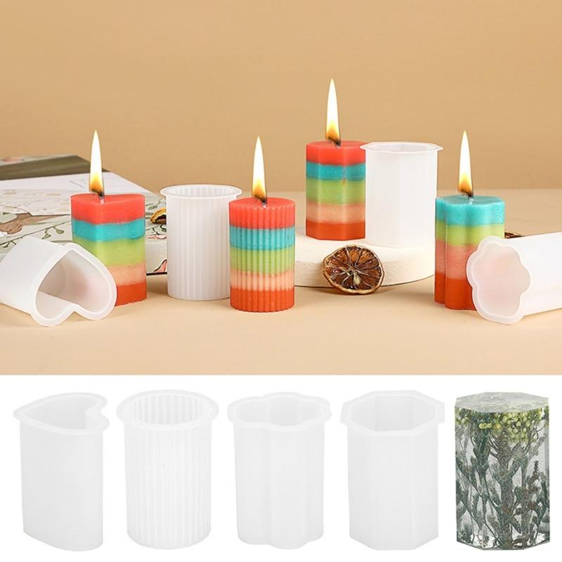 4 Stück Geometrische Zylinder Silikon Kerzenformen Gestreifte Zylinder Silikon Kerzenformen für Kerzenherstellung Gipsdekoration