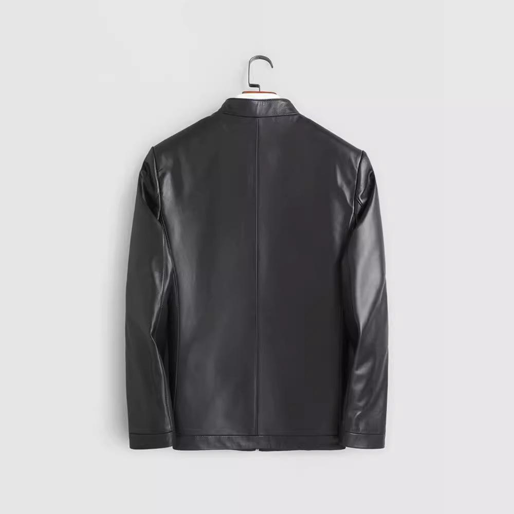 High-end business men's stand-up collar genuine leather jacket men's spring and autumn new casual motorcycle leather jacket crisp and stylish