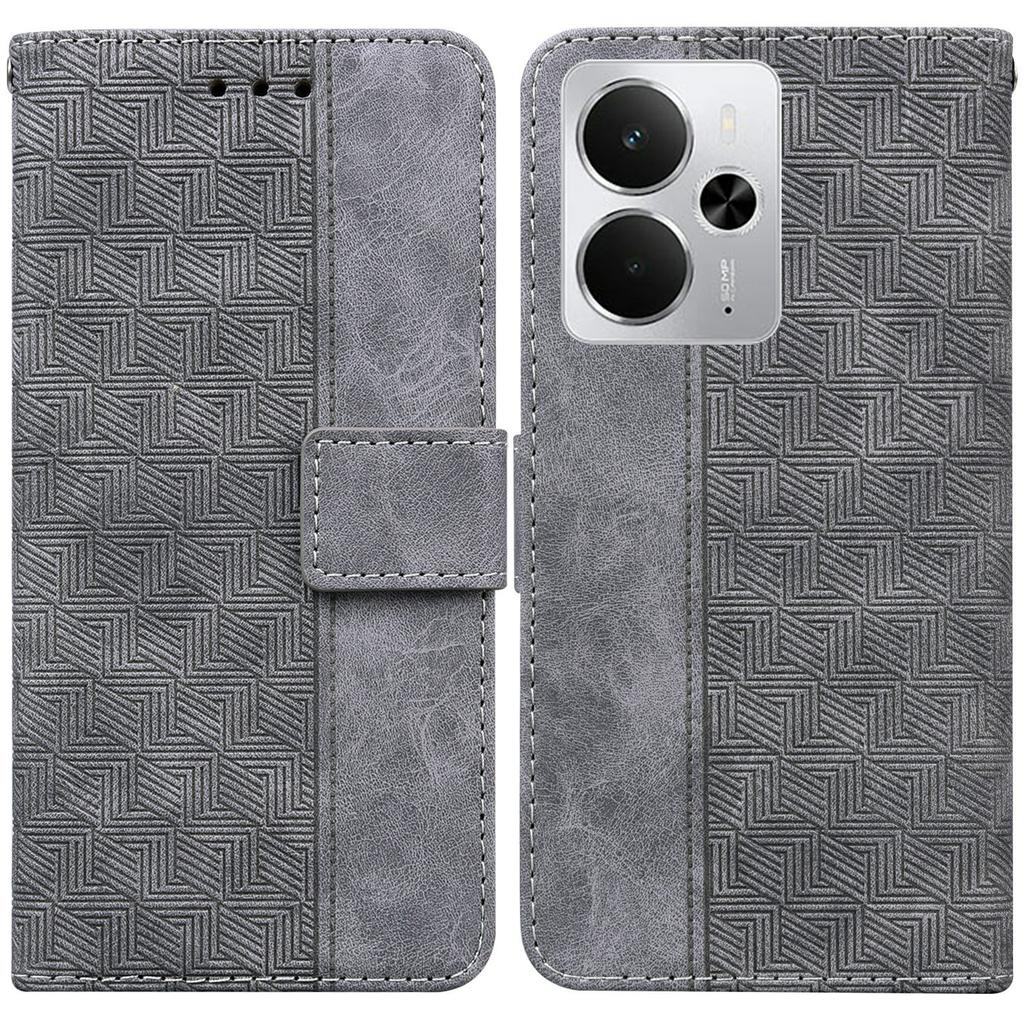 For Realme 14 5G Case Geometry Pattern Leather Wallet Phone Cover with Wrist Strap