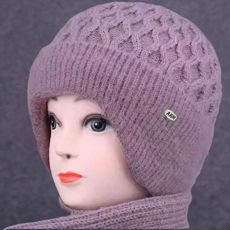 Women's Winter Wool Knit Hat with Ear Protection for Elderly