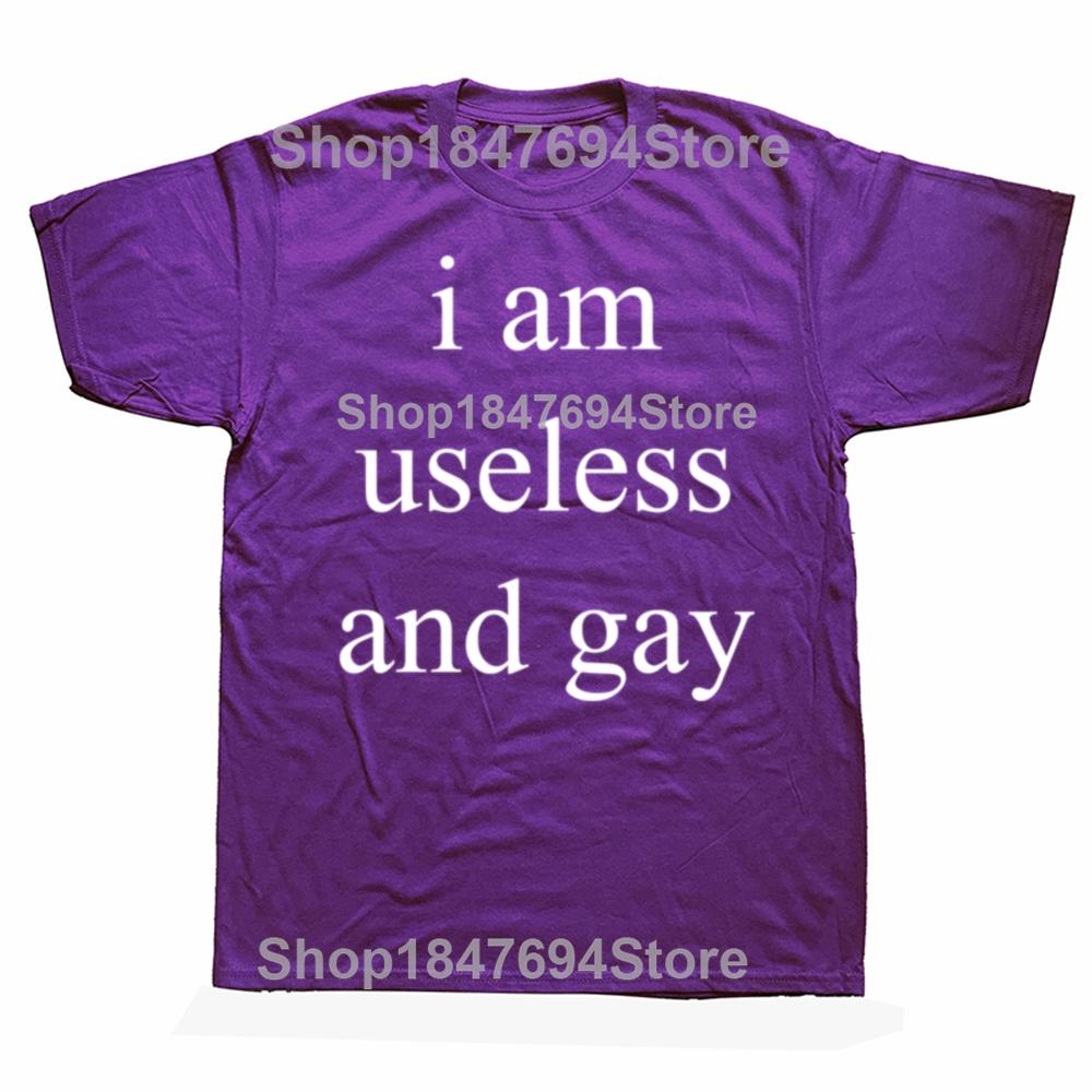 Funny I Am Useless and Gay Graphic T-shirts Men Women's Fashion Casual Tshirt 100% Cotton Loose Oversized Big and Tall T Shirt