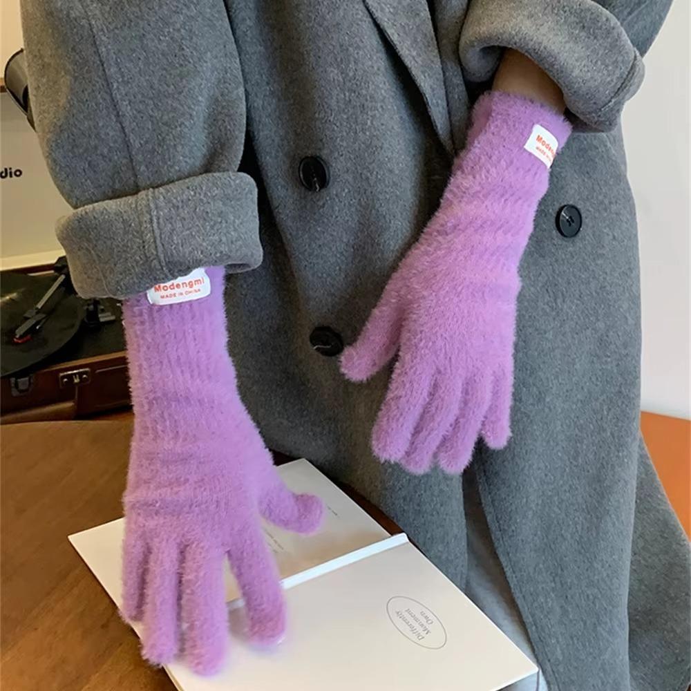 Soft Cashmere Winter Knitted Gloves Korean Style Full Finger Mittens Durable Warm Gloves  Women