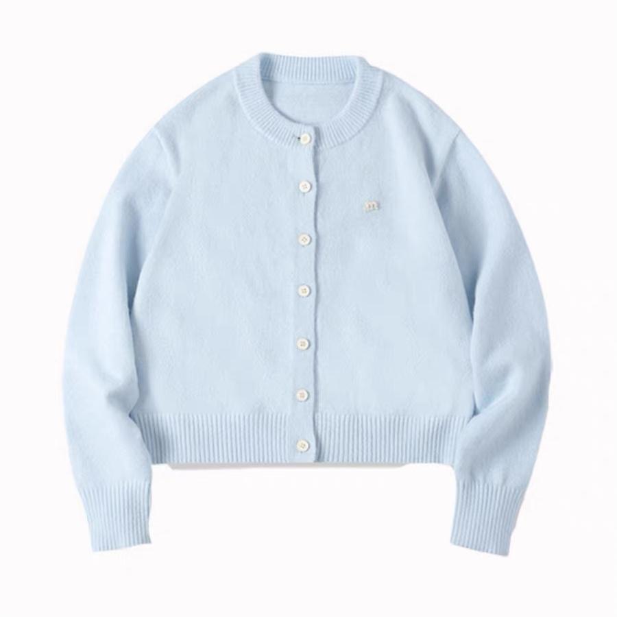 2025 Early Spring Women's Fashion Jacket Gentle Wind Lazy Soft Waxy Light Blue Knitted Sweater Jacket