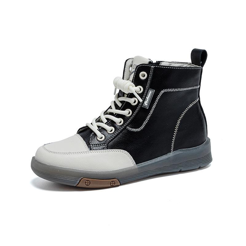 Scarpa singola alta in vera pelle da donna 2026 stivaletti corti taglie forti suola in pelle di vacchetta cerniera laterale stivaletti corti