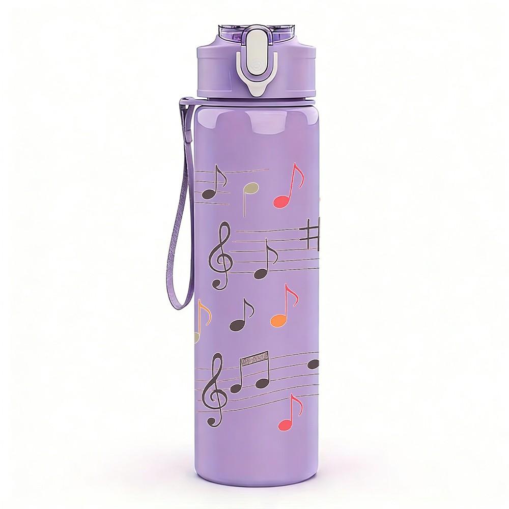 1PC Vintage Music Sheet Note Print 750ml Color Plastic Sports Water Bottle Leakproof Flip Straw Lid Suitable for Sports Office Home Use