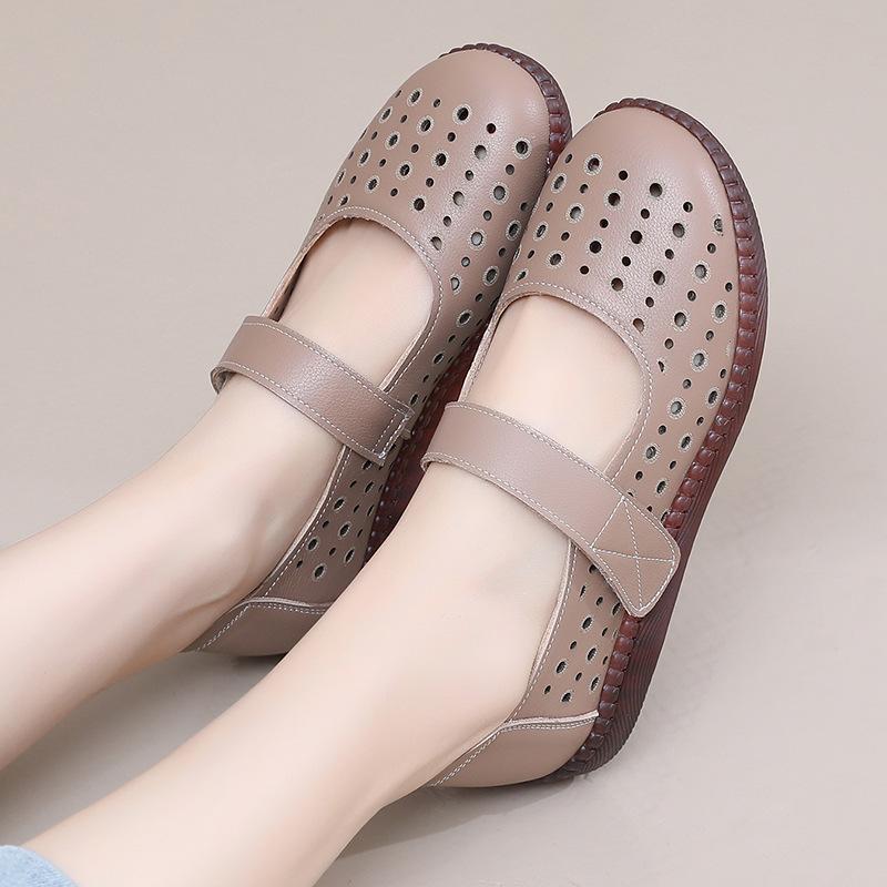 GKTINOO Genuine Leather Shoes Flat Women Sandals 2025 New Spring Summer Hook & Loop Hollow Platform Sandals Large Size