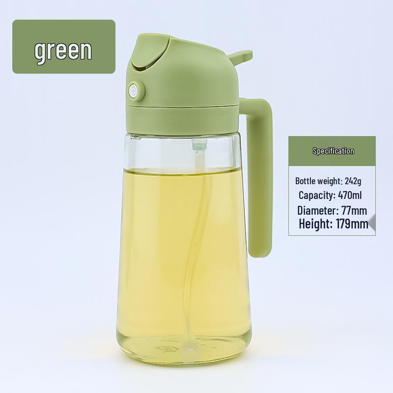 Large Capacity Dual-Use Glass Oil Bottle - Pour & Spray with No-Drip Atomizing Feature for Kitchen.