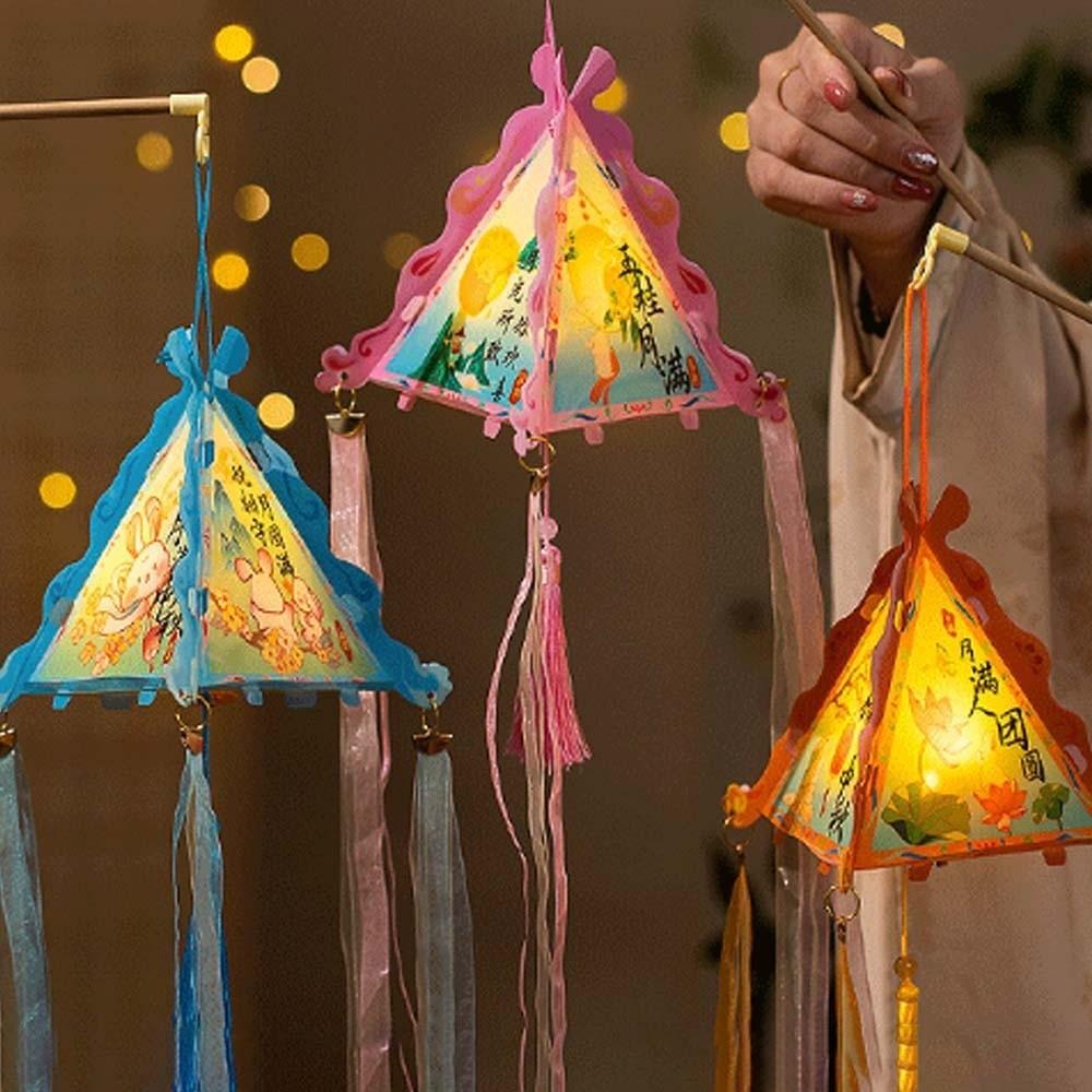 Scalloped Edges Triangle Lantern Interlocking Corner Tabs Mid-Autumn Verse Light Night Vendors