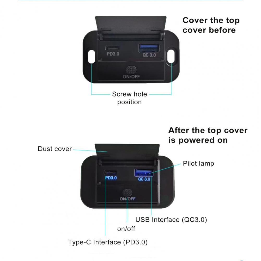 Car RV Motorcycle Modification Charger Double USB Charging Port Fast Charging PD/QC 3.0 USB Modification Car Charger Accessories