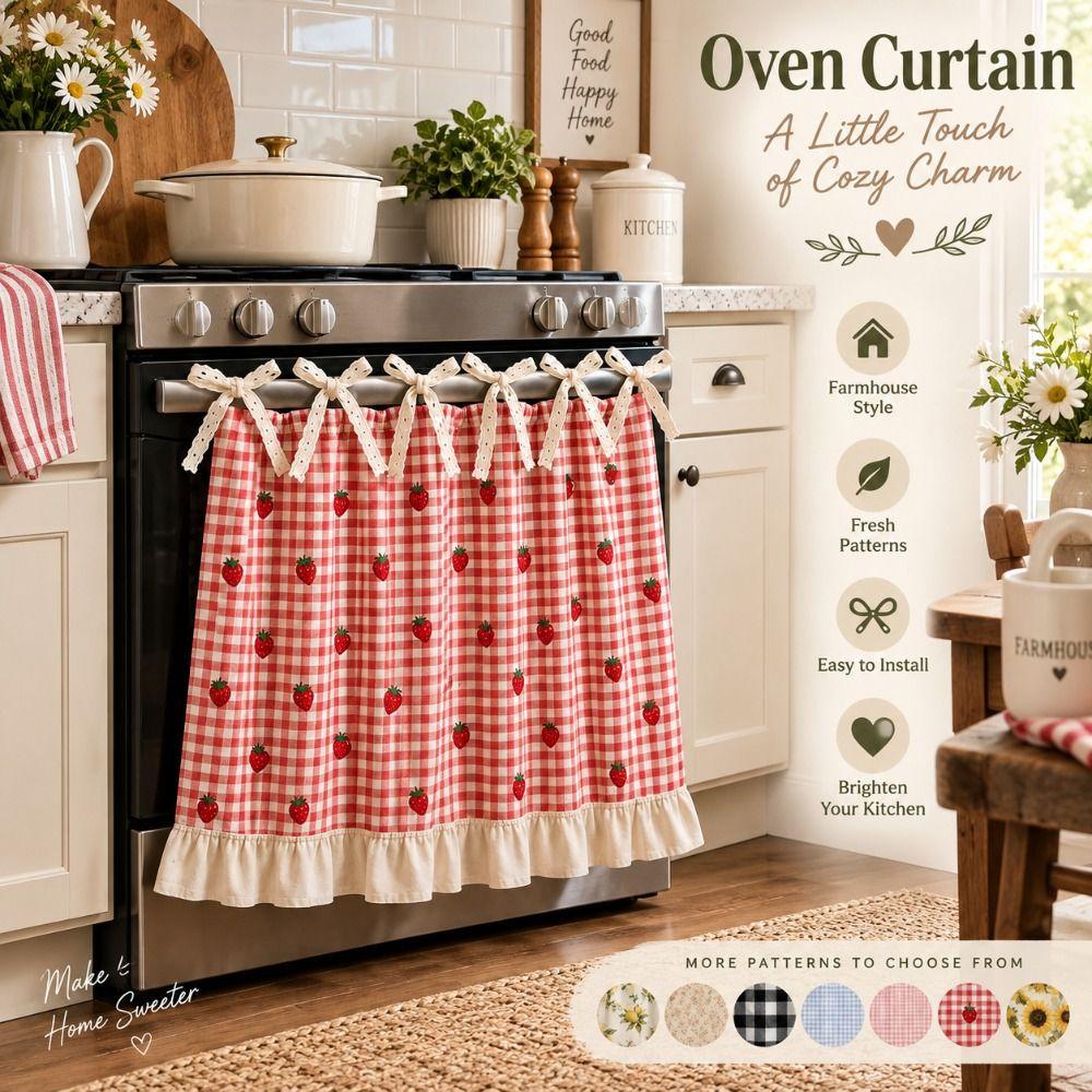 Cotton Linen Blend Bow Tie Oven Cover Curtain Coffee Machine Half Curtain Farmhouse Kitchen