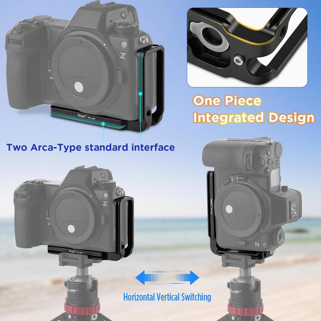 Haoge for Nikon and Z7II Compatible Quick Release Black PNL-Z6II L-Bracket Z5, Z6, Z7, Z6II, Cameras, Arca-Style Plate,