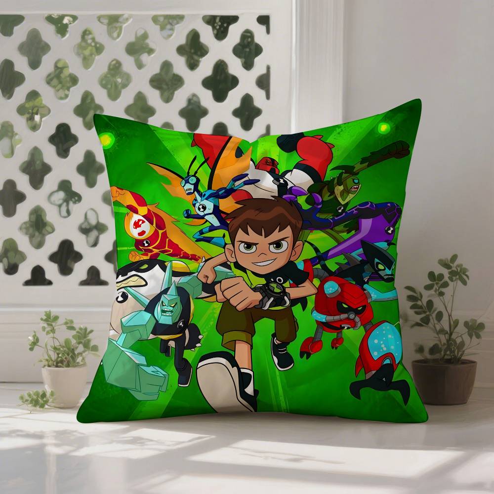Cartoon B-BenS 10 Pillow Case Anti-dustmite Pillowcase Invisible Zipper Silky Short Plush Sofa Cushion Cover