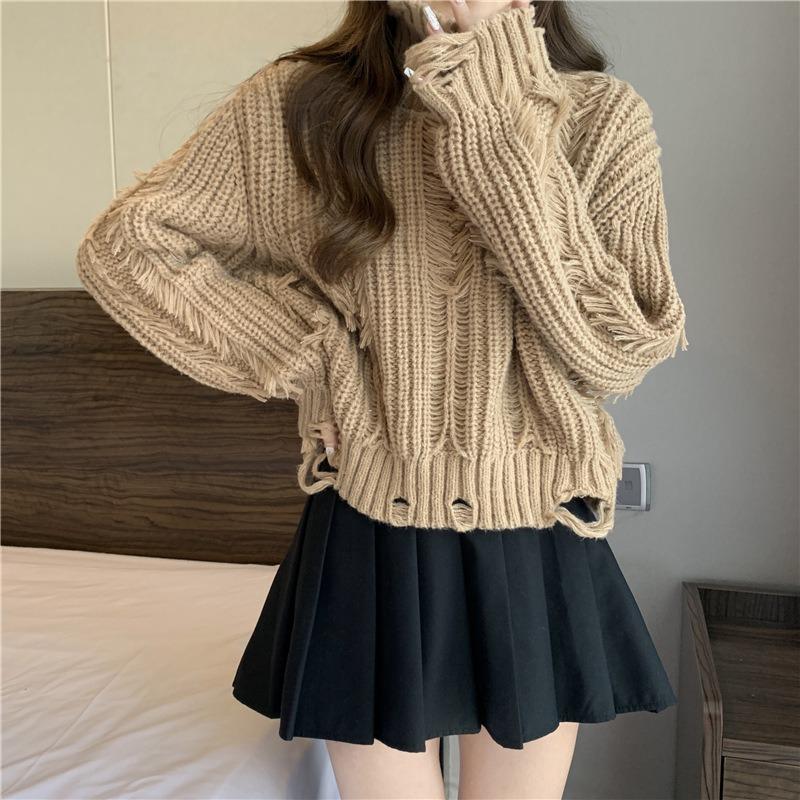 Fringed Turtleneck Knitted Pullovers for Women Autumn Winter Korean Design Ladies Sweater Solid Color Versatile Clothes