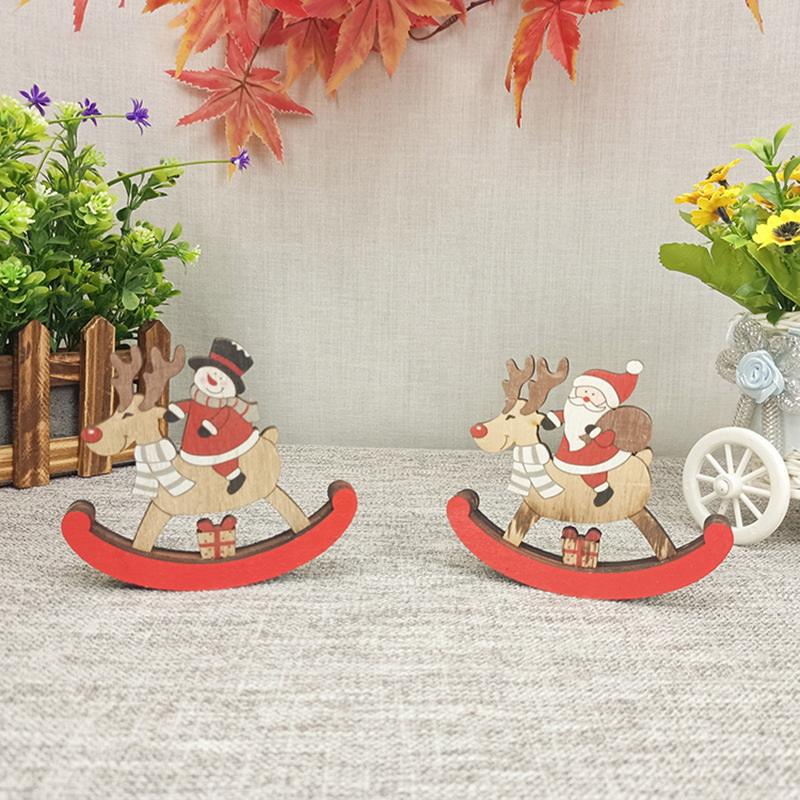 Christmas Decorations Rocking Snowman Wooden Horse Ornaments Christmas Gifts Painted Old Man Snowman Wooden Crafts