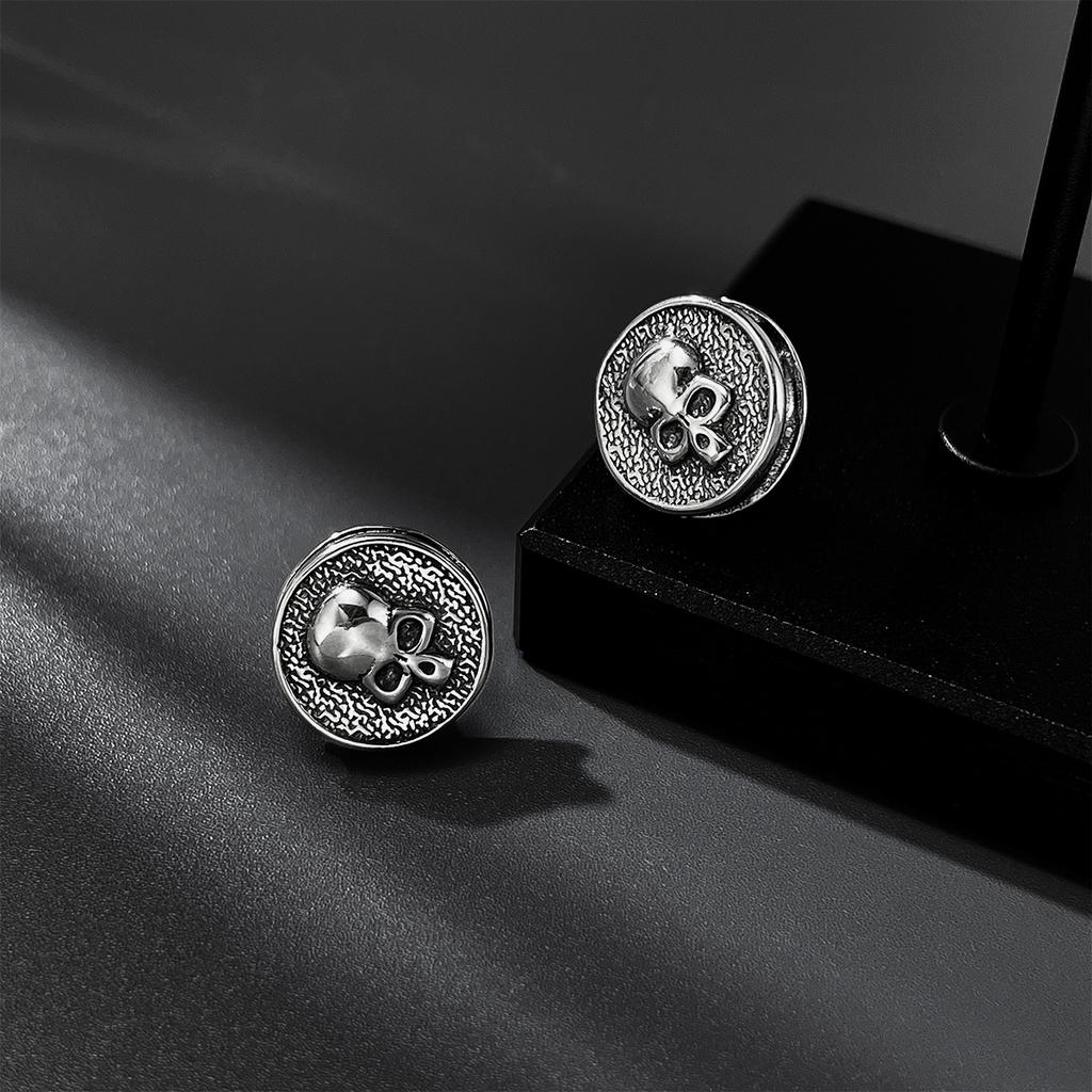 Retro Skull Earrings for Men Stainless Steel Hypoallergenic Punk Gothic Jewelry Biker Rock Hiphop Edgy Accessories Unisex Gift