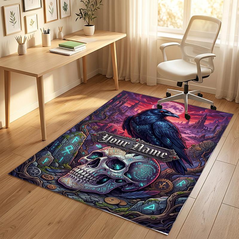 Eagle Skull Theme Soft Crystal Velvet Rug Custom Name & Text Print Non Slip Floor Rug for Bedroom Living Room
