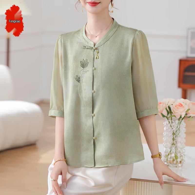 New Chinese Style Mid-Sleeve Summer Shirt for Moms 2XL