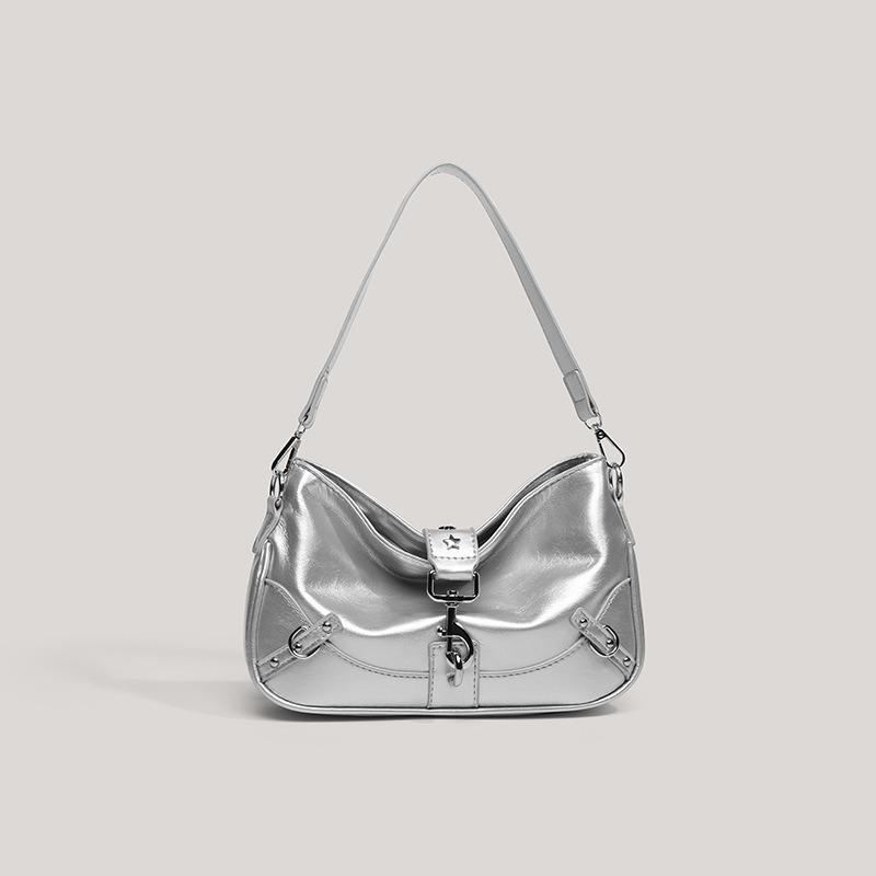 

American Sweet Cool Spicy Girl Style Underarm Bag 2025 New Fashion Retro Handbag Versatile Commuter Shoulder Crossbody Bag серебряный