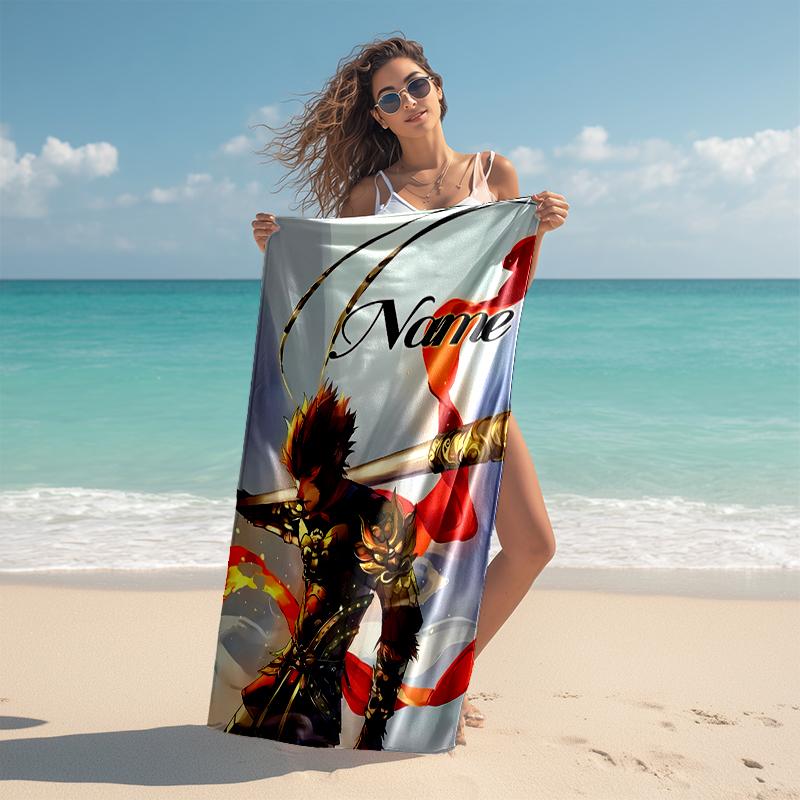 Personalized Customized Proof Beach Towel with Black Myth Wukong Game Pattern - Soft, Absorbent, Quick-drying, Perfect Swimming, Camping&bathing