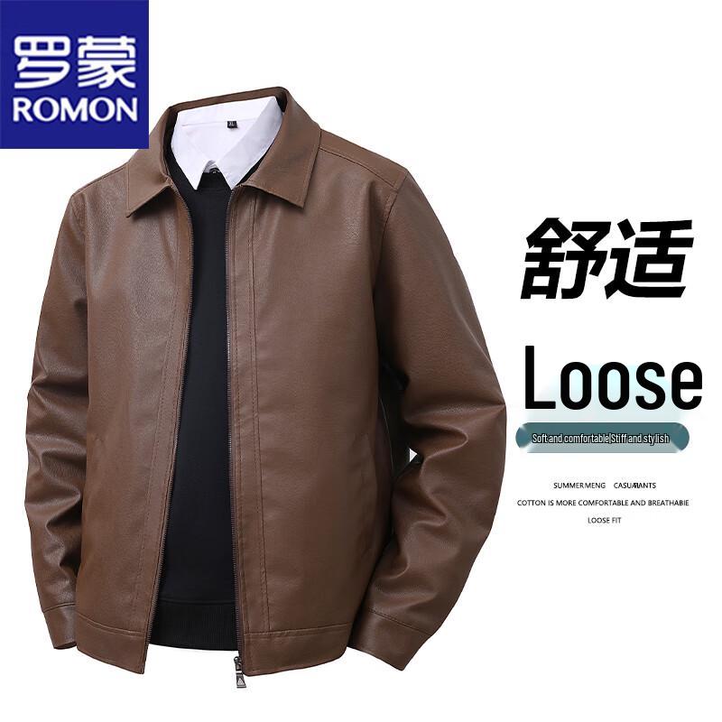 ROMON Men's Business Casual Faux Leather Jacket