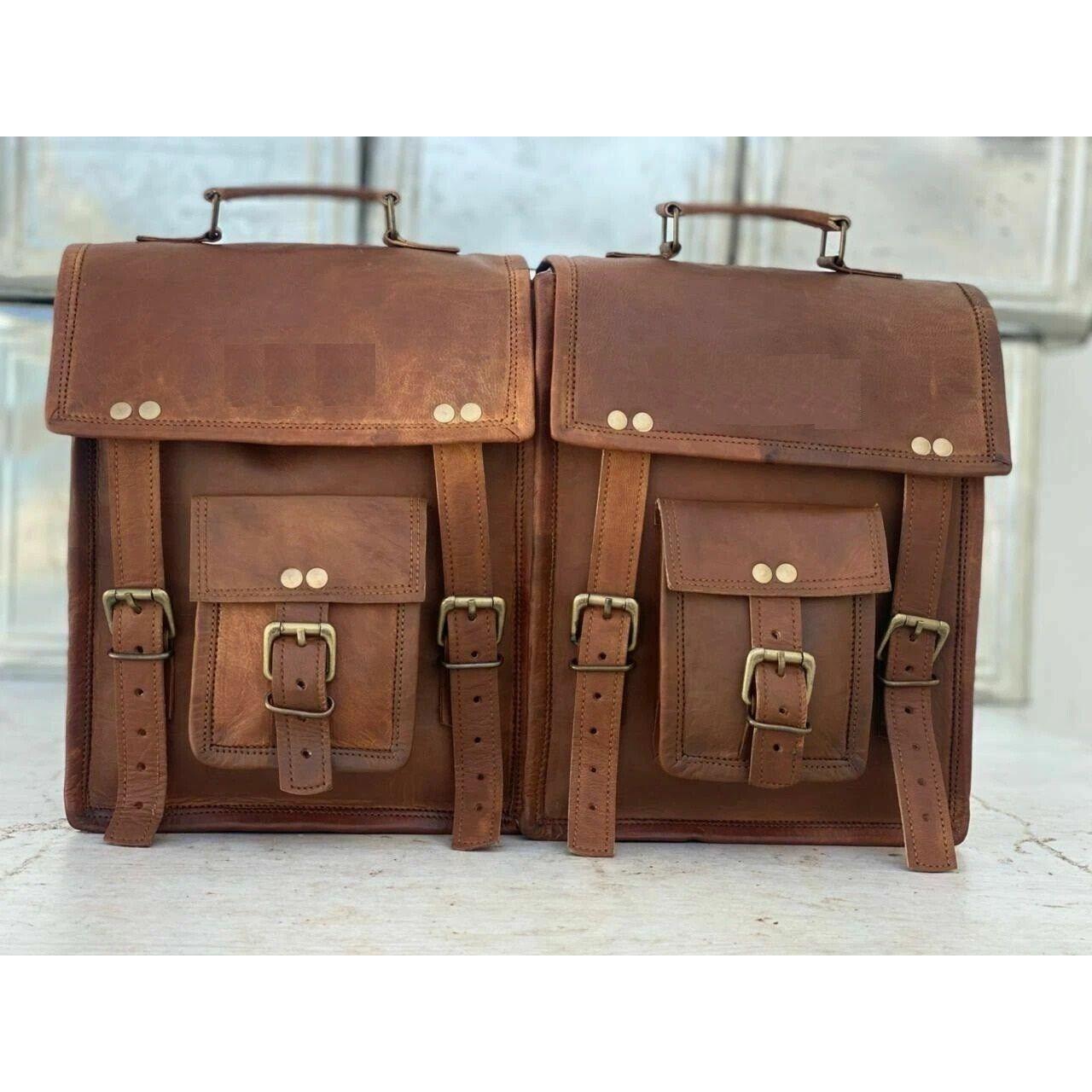 

Bags Pouch Panniers Side Luggage Saddlebag 2 Bags Leather Motorcycle 11 x 9 x 4 in