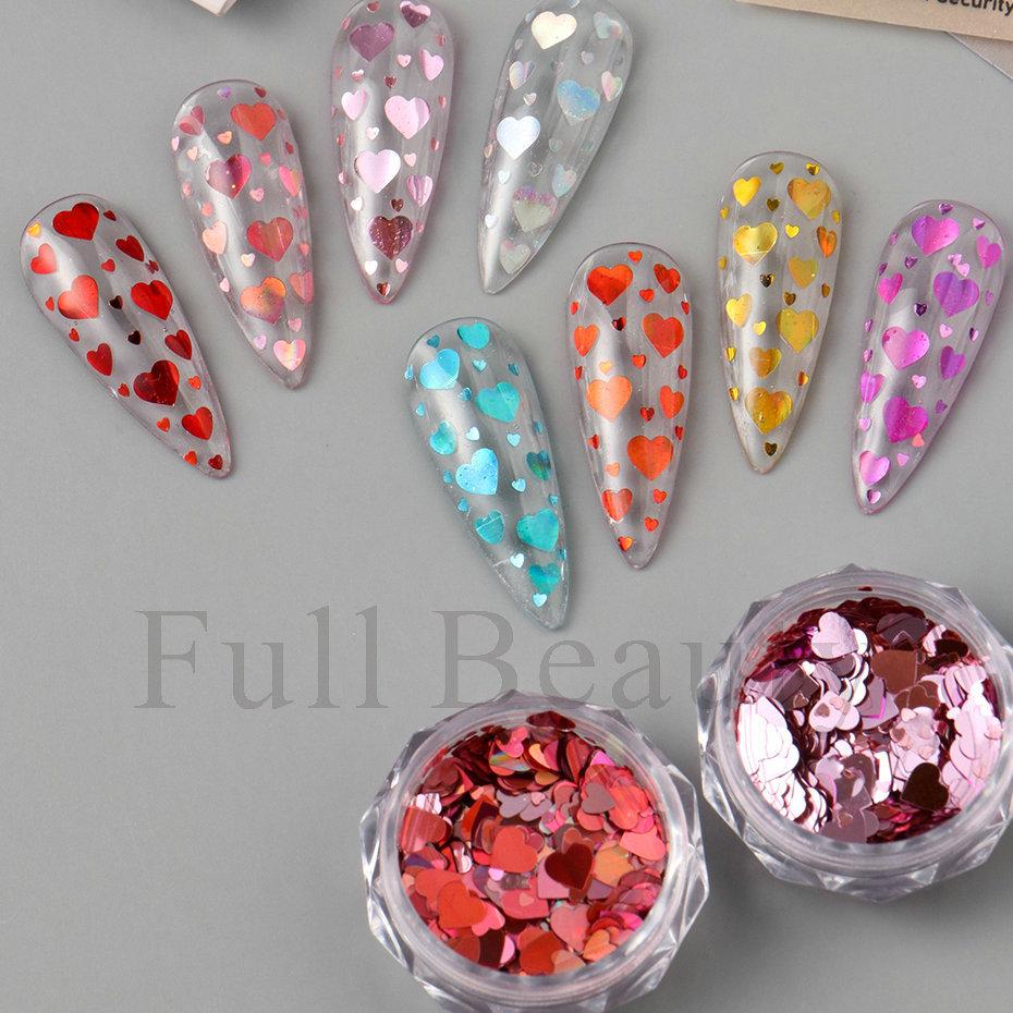 Nail Art Sequins Ins Romantic Valentine's Day 8 Bottles Of Mixed Size Love Laser Nail Sequins