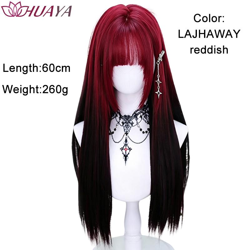 Parrucca Lunga Dritta Ombré Rosso-Nero per Halloween, Fibra Sintetica con Frangia, Parrucca Cosplay Facile da Indossare per Donne