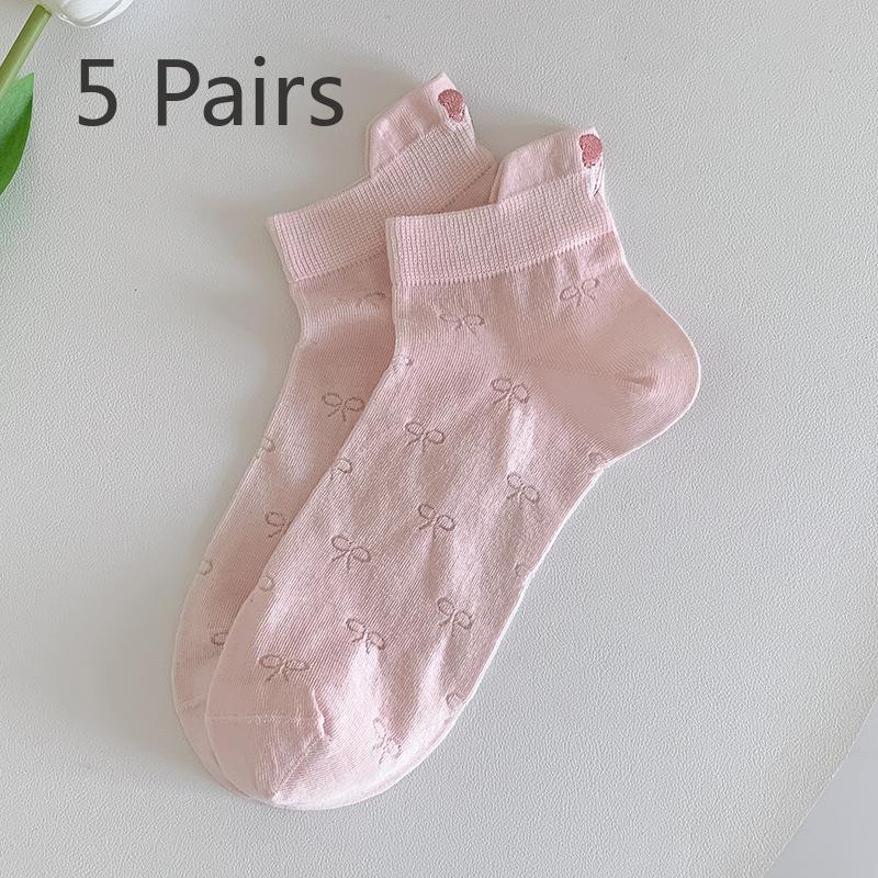 5 Pairs of Women's Summer Thin Bow Lovely Mesh Breathable Short Socks
