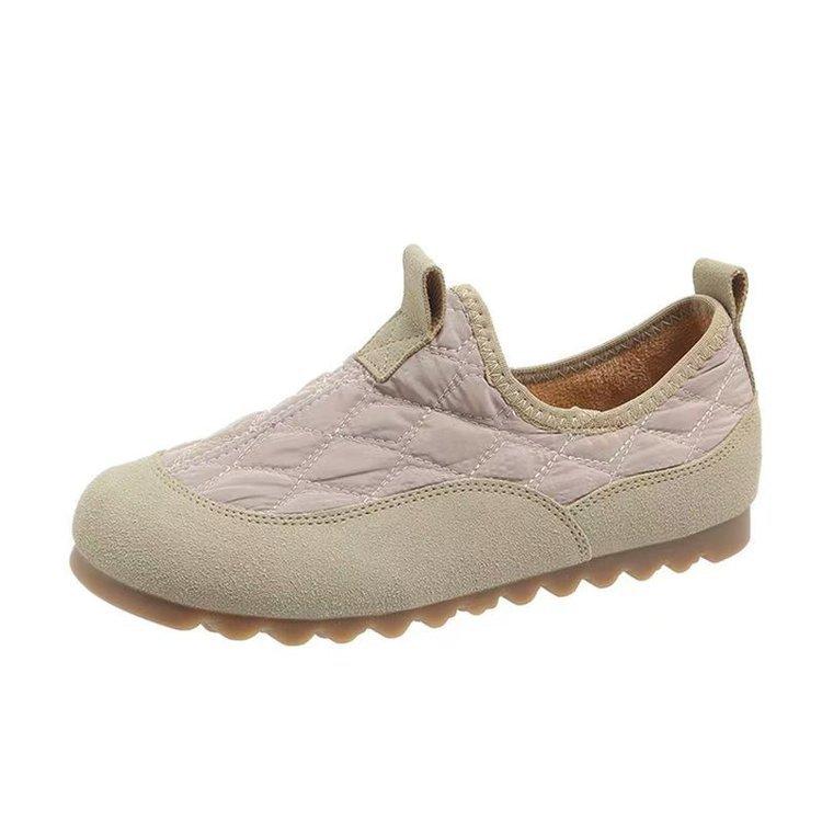 

Туфли Doudou женские 2025 зима новые бархатные туфли-лодочки на плоской подошве, теплые хлопковые туфли-хлебцы, повседневные пушистые женские туфли 40