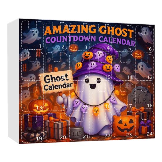 2025 Halloweenský Duch Adventní Kalendář 2D Akrylová Kreslená Sada Ozdob Duchů 24 Dní Roztomilá Duch Počítadlo Dekorace pro Domácí Oslavy