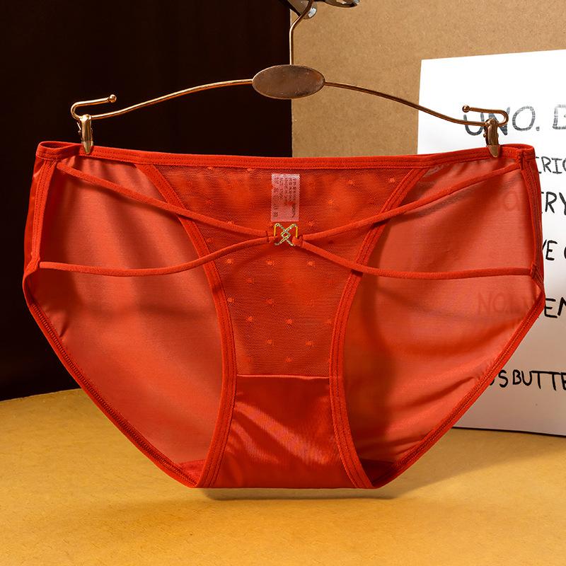 

Женские летние новые стильные атласные кружевные сексуальные с вырезами тонкий пояс в горошек сетчатая марля облегающие бедра низкая талия треугольные трусики M кирпич красный