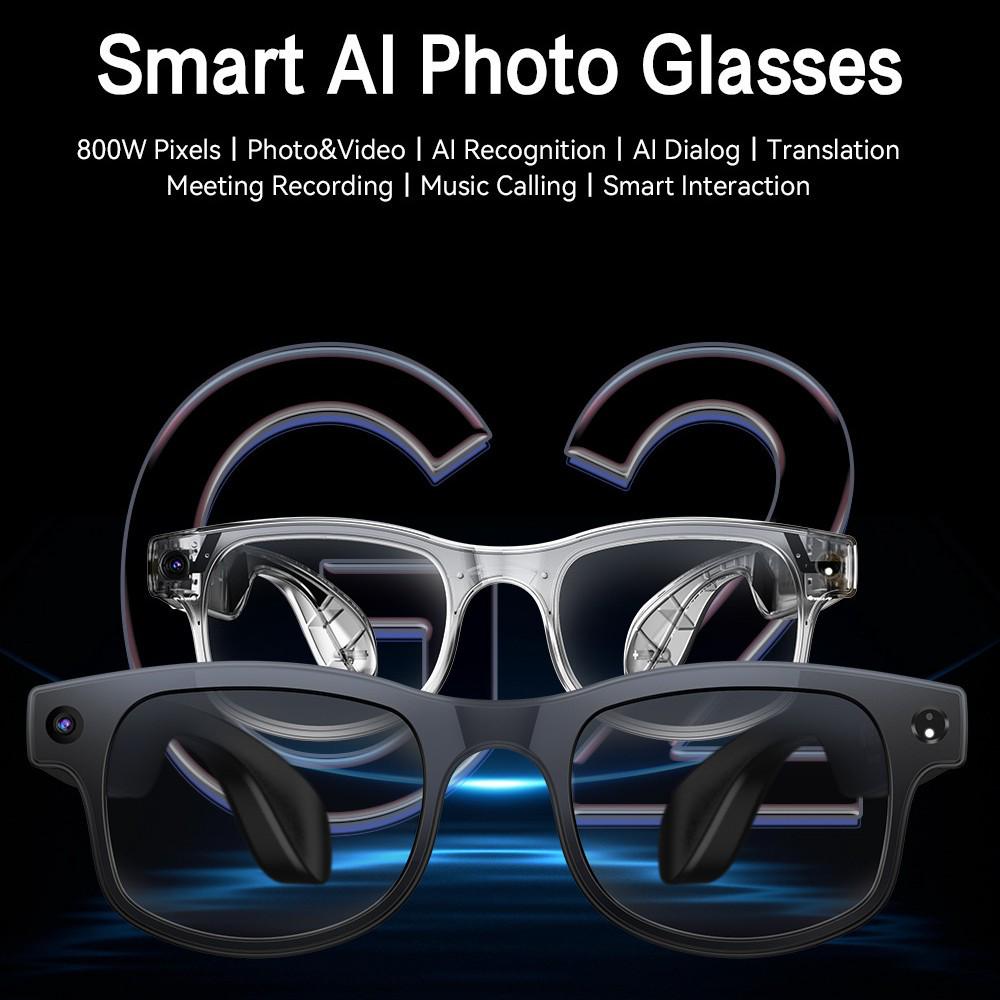Smart AI Glasses: New Model with 8MP Camera, Anti-Shake Video, AI Translation, Music, Bluetooth