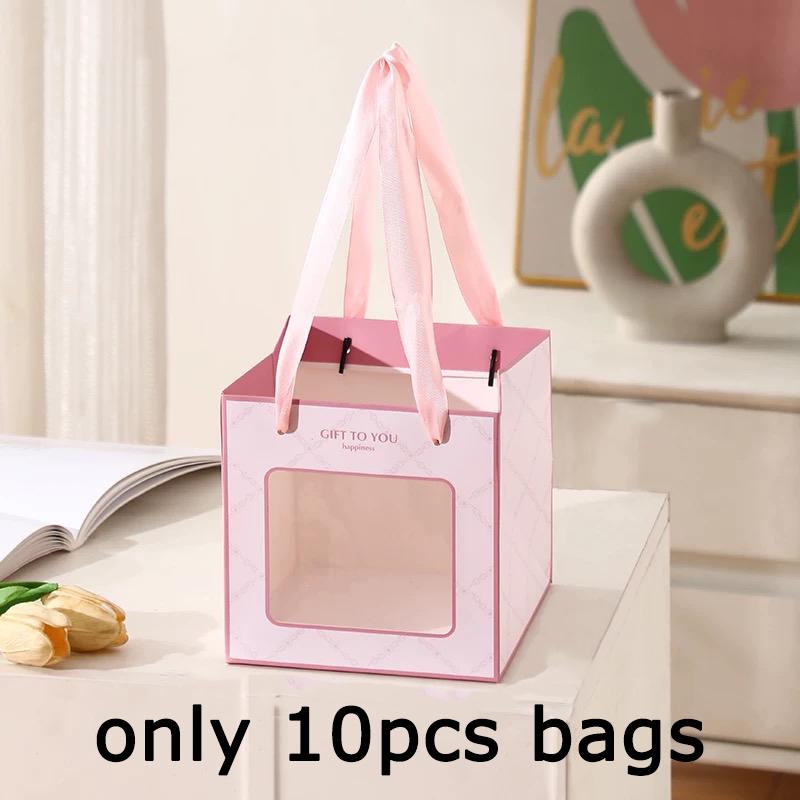 

WTEMPO Складные бумажные подарочные пакеты с веревочными ручками. Портативные упаковочные пакеты для подарков. Украшение для вечеринок. Мешочки для угощений. 10pcs розовый
