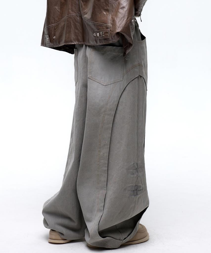 Aleseueseussi Curved Incision Balloon Denim Pants - Gray