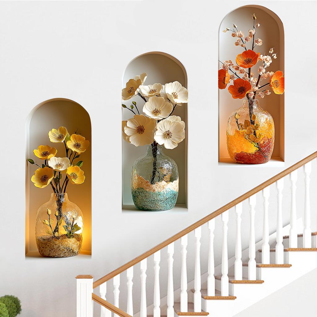 Simulated Three Color Glass Vase Study Room Bedroom Dining Room Background Wall Decorative Stickers
