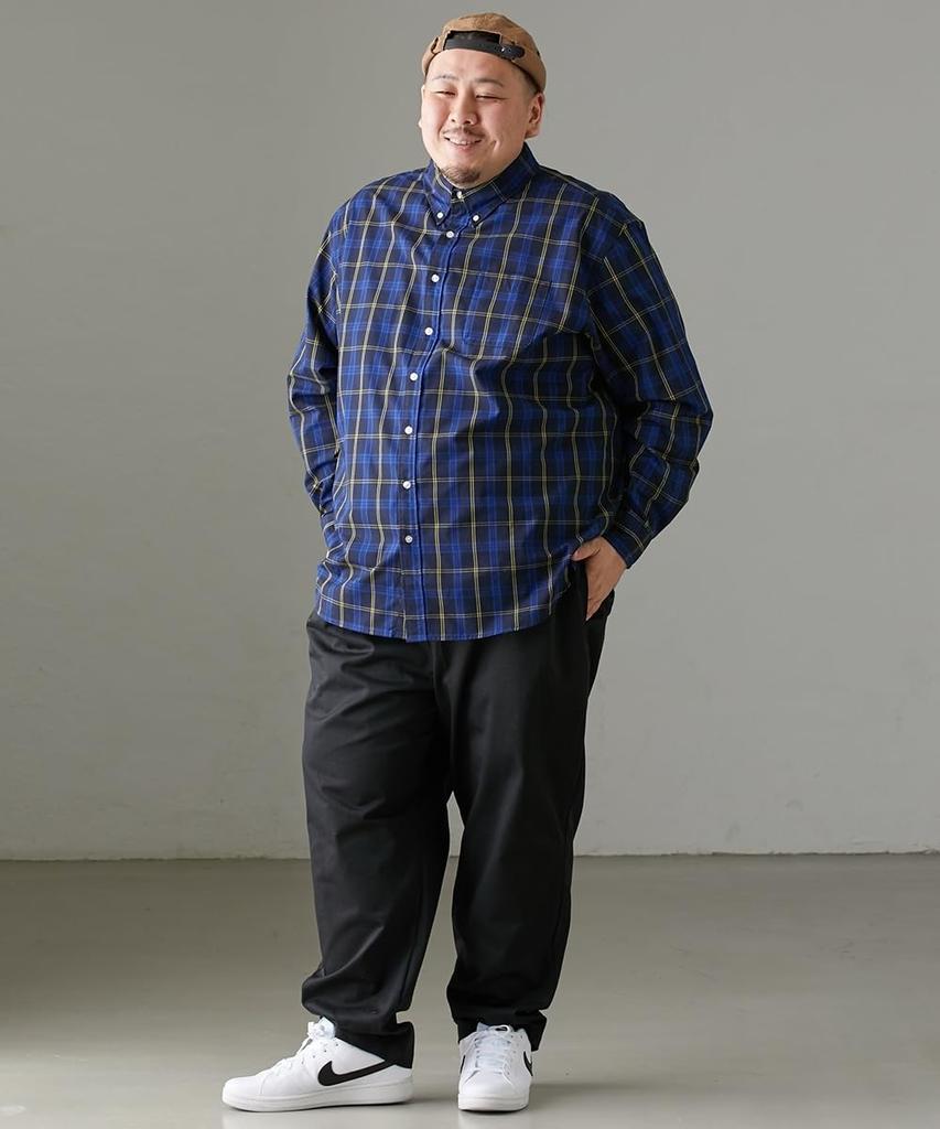 Nissen Casual Check Pattern Long Sleeve Shirt Fit Around the Shoulders and Deodorizing Dark Size L Shirt, Wrinkle-Resistant Button-Down (Loose