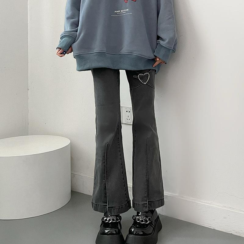 FiveFive Women Vintage Black Denim Flare Pants Streetwear High Waist Slim Mom Trouser Harajuku Y2K Pants