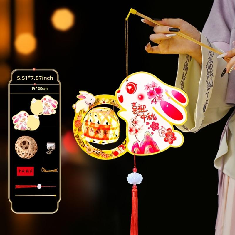 Set of 8 Rabbits Revolving Lamp Festival Scaldfish Easy Assembly and Storage Lamps Handmade Cultural Home Decoration
