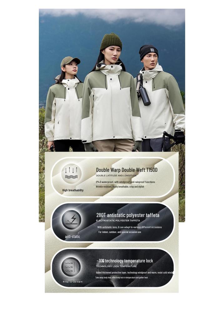 Three-in-One Windproof & Waterproof Outdoor Jacket - Anti-Static, Wear-Resistant, Casual Autumn/Winter Workwear with Custom Logo.