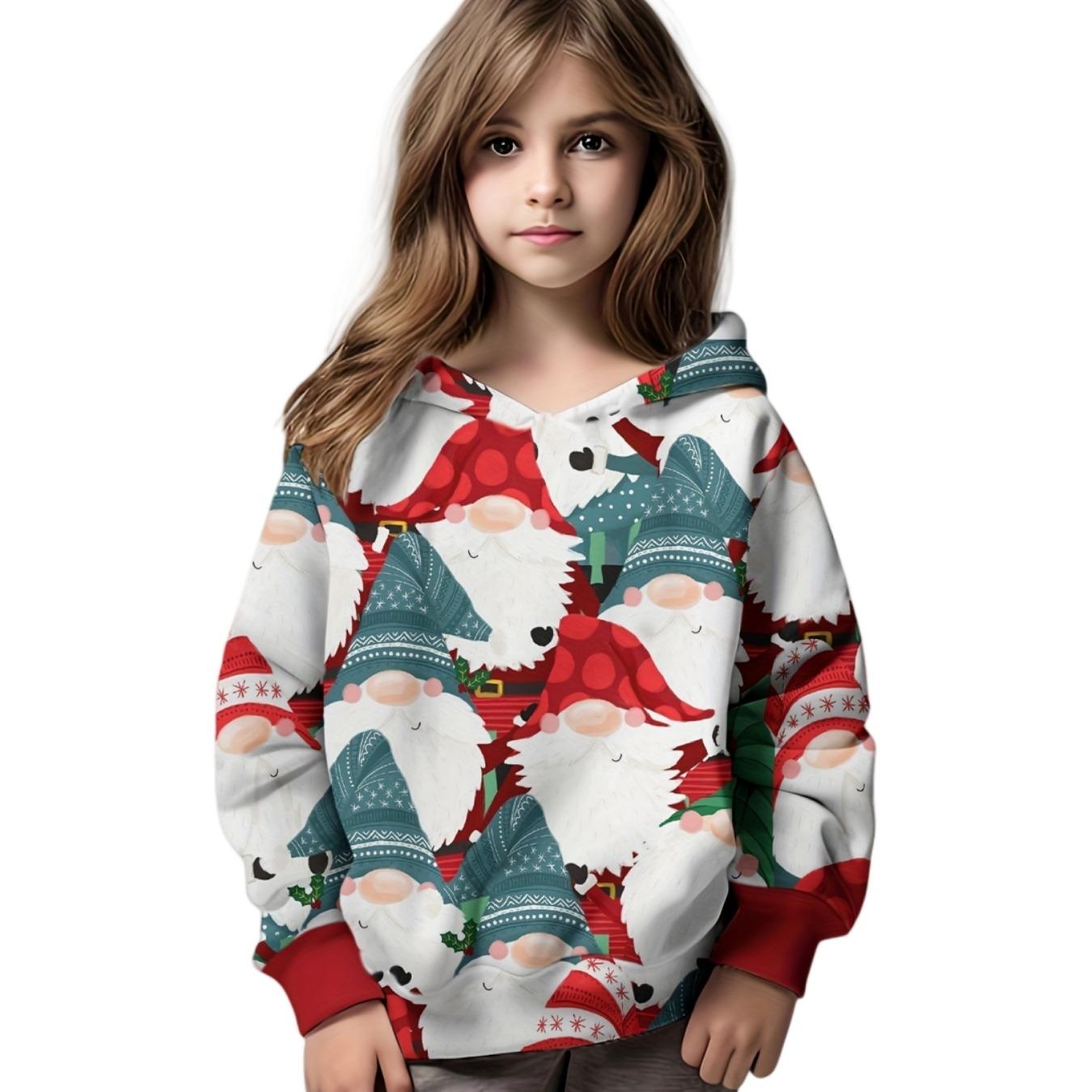 Рождественский Санта Клаус Осень и Весна Толстовка для Девочки Длинный Рукав Толстовка для Девочки Модный Детский Пуловер 160 1540₽